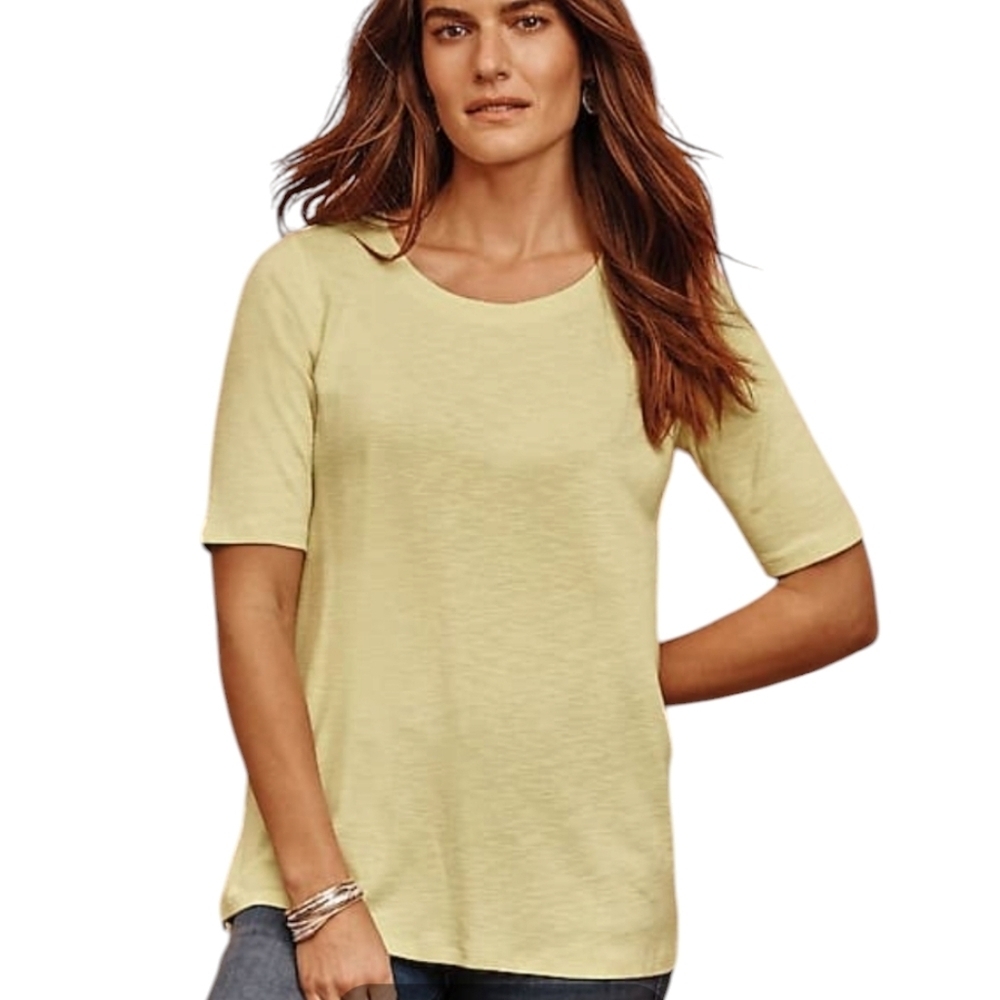 J.JILL Pima Slub Scoop Neck Side Slit Tee Key Lime, size SP